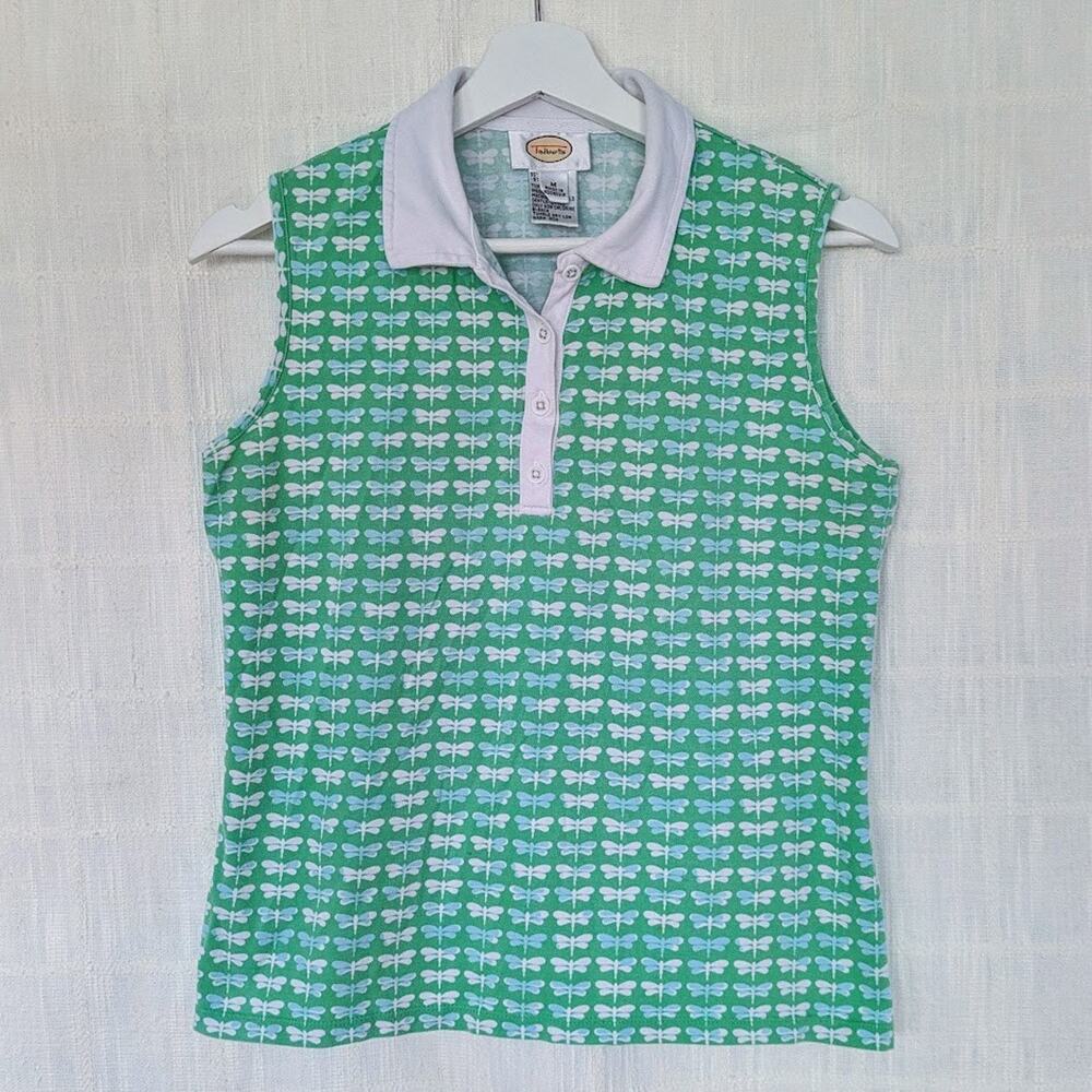 Talbots Women's Sleeveless Top in Green Dragonfly, Vintage y2k mom soccer mom